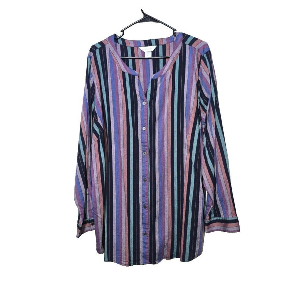 CJ Banks Button Up Top 3X Striped Business Casual Long Sleeve